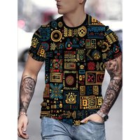 Men's African Tribal Totem Geometric 3D T Shirt Vintage Ethnic Dashiki Short Sleeve Tees Unisex Casual Streetwear Summer Tops