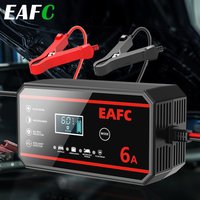EAFC Przenośna Ładowarka Akumulatorów 6A/8A 12V Inteligentna Automatyczna do Ładowania Prądem Utrzymującym Akumulatorów Litowych LiFePO4 Kwasowo-Ołowiowych Ładowarka Samochodowa Motocyklowa