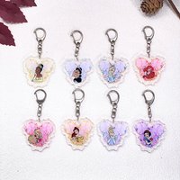 1/9Pcs Disney Princess Ariel Cinderella Tiana Keychain Accessories Acrylic Charms Pendant For Bag Key Holder Backpack Decoration