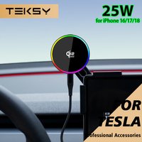 Support de téléphone pour voiture 15W 25W compatible Qi2 avec chargeur sans fil magnétique MagSafe pour Tesla Model Y Juniper 2026 Model 3 BYD