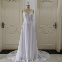 Robes de mariée en mousseline de soie personnalisées pour femmes, nouveau train court, tout ce qui est avec de la dentelle, fibrpatients, été, 2025, ZJ6032