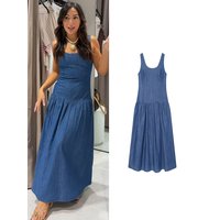TFMLN Summer New Blue Denim Sleeveless Midi Dress For Women Slim Fit A-Line Casual Daily Wear Midi Sling Dresses Female