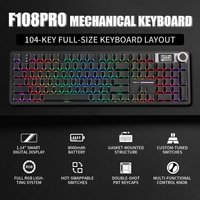 AULA F108 PRO Mechanical Keyboard Custom Wireless Bluetooth Gaming Keyboard with Screen Knob RGB Backlight