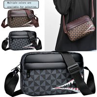 Edgy Shark-pattern Men's Crossbody Bag Practical Daily Commute Stylish Multi-pocket Compact Casual Shoulder Bag