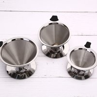 1Pcs Stainless Steel Reusable Coffee Filter Holder Pour Over Mesh Tea Dripper Cup With Base