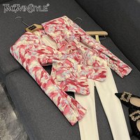 TWOTWINSTYLE Hit Color Loose Jackets For Women Lapel Long Sleeve Spliced Pocket Temperament Blazer Female Fashion New KJA539787