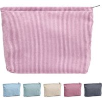 Makeup Bag Large Zipper Corduroy Make Up Pouch for Purse Travel Canvas Cosmetic Organizer for Women Brush Storage Clutch