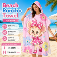 Kawaii Pink Mouse Hooded Beach Towel Poncho Flat Print Microfiber Changing Robe for Kids Adults Family Matching Swim Pool