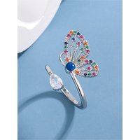 Fashion Temperament Colorful Diamond Inlay 925 Sterling Silver Personality Creative Butterfly Opening Rings R055