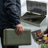 Army Green European-Style Carp Fishing Accessory Storage Box with Pin-Insert Sponge Fishing Tackle Box, Large Capacity Fishing Parts Organizer Box, Double-Sided Multi-Compartment Fishing Gear Storage