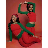Sisterlinda Tracksuit 2 Piece Set Woman Christmas Patchwork Crop Tops+Long Pant Streetwear Sporty Casual Stretch Simple Outfits