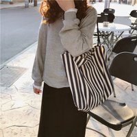 Large Capacity Canvas Women Shopper Tote Simple Striped Shoulder Bag Female Casual Multifunctional Travel Handbag Shopping Bag