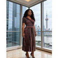 Miyake 2026 New High-end Summer Loose Women's Clothing Printed Striped A-fold Fashion Dress