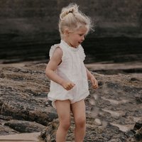 Barboteuse Vintage en Lin et Coton pour Bébé Fille, Tenue d'Été en Dentelle à Volants, Vêtements pour Enfants