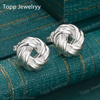 Elegant 925 Sterling Silver Exquisite Braided Round Earrings Fashion Ladies Wedding Accessories Gift Jewelry