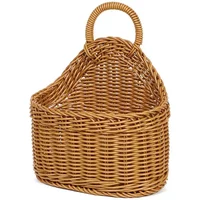 Imitation Rattan Kitchen Storage Basket with Handle Brown Hand-woven Hanging Baskets Sundries Organizer Living Room
