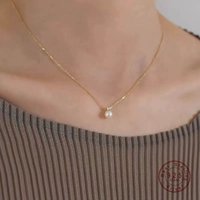 925 Sterling Silver Electroplated 18K Gold Light Luxury Shell Pearl Zircon Geomet Jewelry Giftsric Pendant Necklace for Women