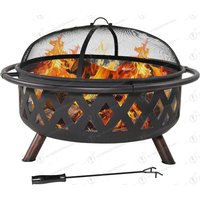 Crossweave Outdoor Fire Pit - Wood-Burning Fire Pit for Outside with Spark Screen, Poker and Round Cover