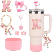 7pcs Cup Accessories Set for Stanley 30oz 40oz Tumbler Straw Cover Cap Boot Spill Proof Stopper Letter Keychain Charm Sticker