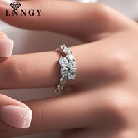 Lnngy Full Moissanite Ring With Certificate for Women Girls Sparkling Lab Diamond Adjustable Open Wedding Ring Jewelry Gift
