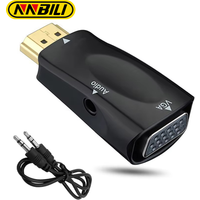 NNBILI Male To Famale Converter Adapter HDMI-compatible to VGA Cable Converter 3.5mm Jack Audio HD 1080P For PC Tablet Laptop