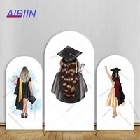 Graduation Girl Arch Backdrop Cover Bachelor Hat Cloth Diploma Floral Congrats Grad Prom Party Decor Photography Background