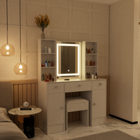 Teousev White Large Vanity Set with LED Lights Mirror 3 Drawers & Stool 3 Color Dimmable Easy Assembly Sturdy Frame Bedroom Desk