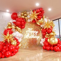 189Pcs Red and Gold Balloon Garland Arch Kit, Starburst Balloons for Valentine's Day Wedding Birthday Anniversary Party Decor
