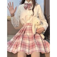 JMPRS Plaid Women Pleated Skirt Bow Knot Summer High Waist Preppy Girls Dance Mini Skirt Cute A Line Harajuku Sexy Japan Faldas