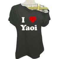 Women T-shirt Loose Slash Neck T Shirt Ladies Casual I Love Yaoi T-shirt Summer Casual Irregular Skew Cross Bandage Tops