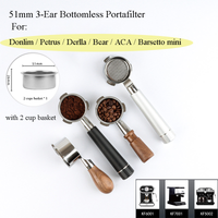 51mm 3-Ear Bottomless Portafilter For Donlim/Petrus/Barsetto Mini Stainless Steel Coffee Handle With Double Shot Espresso Basket