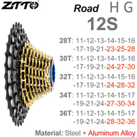 ZTTO Black-gold Road Bike HG Cassette Ultralight 11s 12s 11-28/30/32/34/36T Sprocket 11/12 Speed Gravel K7 112g~156g