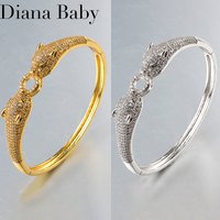 Gold Silver Color Leopard Head Bracelets For Women Men 18K Gold Plated Bangle Luxury CZ Zircon Fashion Punk Jewelry Gifts