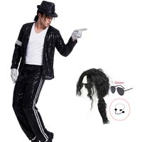 Men's Black Michael Jackson Sequin Performance Suit Cosplay Costume for Disco Party Stage Outfit