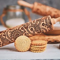 New Big size Tree of Life Deep Engraved Wooden Embossed Cookie Flower Rolling Pin for Baking 3D Mold