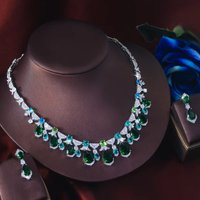 CWWZircons Vintage Shiny Green CZ Crystal Necklace Earrings Sets for Women Luxury Wedding Anniversary Jewelry Festive Gift T1018