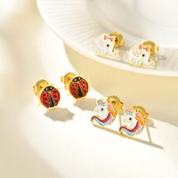 Cute Rainbow Unicorn Stud Earrings for Women Girls,Stainless Steel Insect Beetle Earrings,Charms Jewelry Accessories Gift