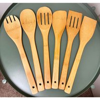 6-Piece Wooden Utensil Set - Natural Bamboo Spoons & Spatulas for Cooking, Kitchen Gadgets, Eco-Friendly Tools