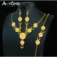 Turkish Vintage Coins Jewelry Set 21k Gold Plated Arabic Muslim Bridal Wedding Necklace Dubai Women Traditional Party Jewelrys