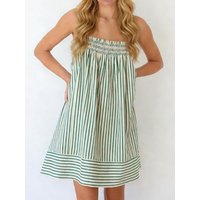 Women Boho Striped Mini Cami Dress Spaghetti Strap Flowy Sling Dress Graphic Backless Summer Holiday Sundress