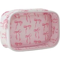 Clutch Pouch Transparent Makeup Bag PU Leather Waterproof Clear PVC Handbag Pink Bow Large Capacity Swimming Small Bag