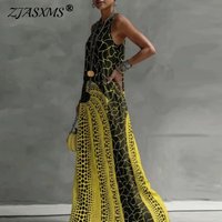 Bohemian Geometric Print Sleeveless Maxi Dress for Women Round Neck Loose Flowy A Line Long Dress Summer Holiday Casual Vestidos