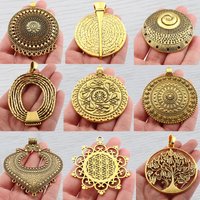3 x Antique Gold Ethnic Tribal Large Round Medallion/Flower/Heart Charms Pendants DIY Necklace Jewellery Making Finding