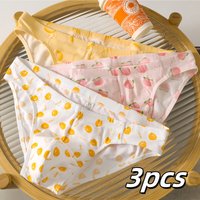 Three-Pack of Men's Cute and Unique Fruit Print Cotton Comfortable and Skin-Friendly Briefs for Young Men, Breathable Low-Rise Home Casual Underwear