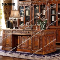 Luxury American Style Solid Wood White Wax Large Desk European President Office Boss Desk