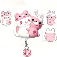 Cute Pink Bear & Bunny Earbud Case, Kawaii Silicone Cover with Charm, Shockproof Protector for Earbuds Style 3