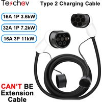 16A/32A EV Car Charger Type 2 Female to Male Plug 3.6kW/7.2kW/11kW Charging Cable Cord 1Phase/ 3Phase EVSE Electric Vehicle 3M
