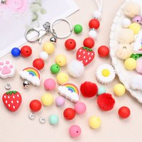 32Pcs Silicone Plush Fur Bead Set Strawberry Rainbow Focus Beads For Pacifier Chain DIY Tether Bracelet Key Chain Jewelry Making