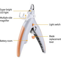 LED Light Pet Nail Trimmer with Magnifier Safety Guard Anti-Over-Cut Clipper for Dogs Cats Home Grooming
