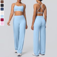 Women Gym Sports Yoga Suit Sexy Beautiful Back Yoga Underwear With Chest Pad Solid Color High Waisted Wide Leg Pants Yoga Set